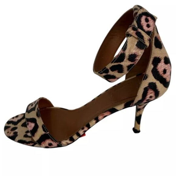 $750 Givenchy Pink/Beige Textured Leather Leopard Print Retra Heel Sandals Sz 7 - Picture 1 of 6
